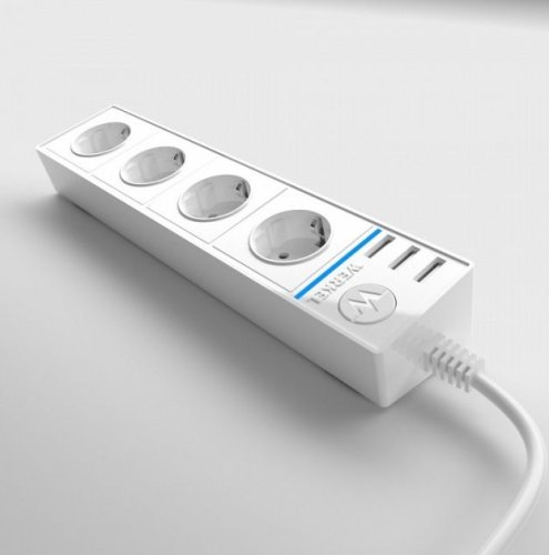 Удлинитель с заземлением Werkel 4-м+3USB тип А 1,7м 16А 3500Вт белый  картинка 